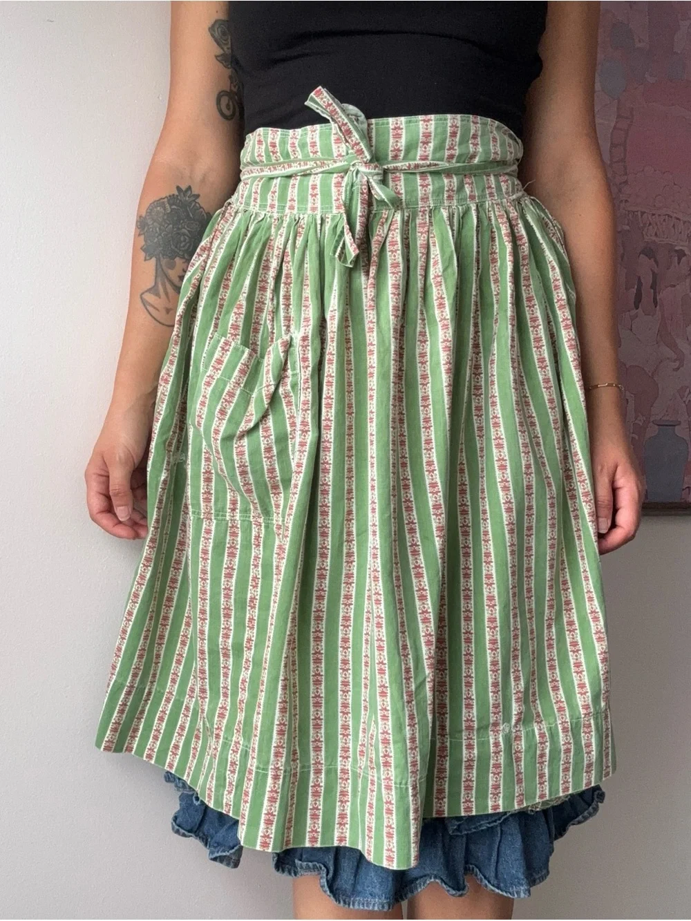 Vintage Cottagecore Floral Stripe Half Apron Prairie Farmhouse